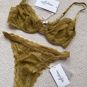 NWT Arnhem Faith Underwire Bra and Cheeky Knickers Two Piece Set Olive AU10/US S